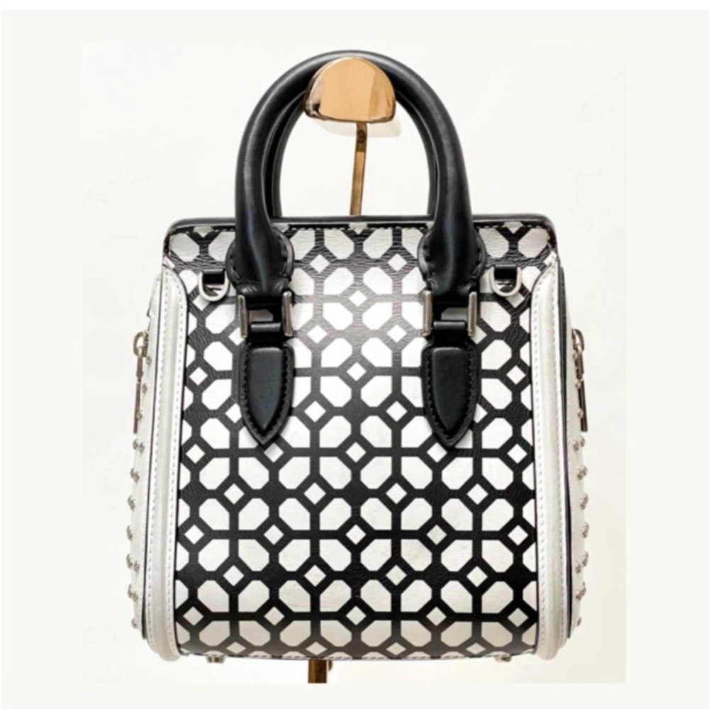 Alexander McQueen Black and White Lattice Satchel - Picture 7 of 16